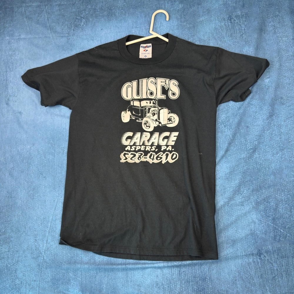 Vintage Jerzees Guises Garage Aspers PA Hot Rod Graphic T-Shirt Black Mens M